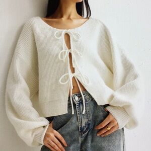 Italian Ivory Sweater Tie Front